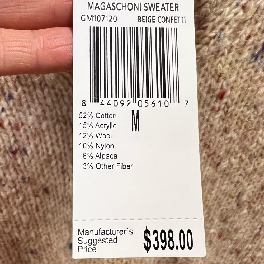 Magaschoni NWT $398 Sweater Beige Confetti Alpaca Wool Blend V Neck Size M - Picture 10 of 14